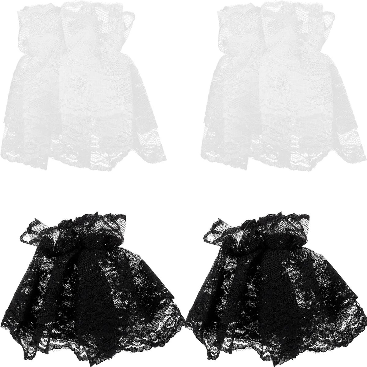 Allecto - Vintage Lace Handschoenen - Elegante Bruidsaccessoires - Zwart en Wit - Vrouwelijke Ruffles - Ideaal voor Bruiloften en Theepartijen