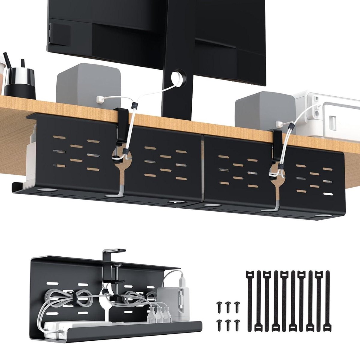 Kabelbeheerlade Onder Bureau - Bureau Organizer Lade - Werkruimte Organiseren - Boorvrije Klembevestiging - 406 cm - Zwart