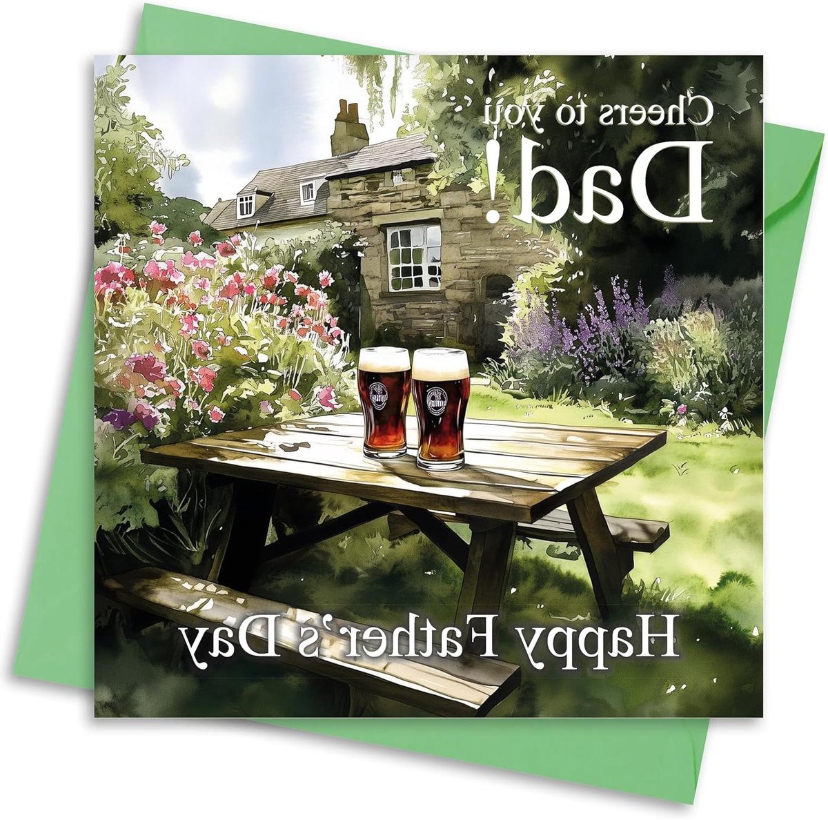 Vaderdag Kaart - Wenskaart Envelop - Vaderdag Vieren - Pub Tuin Design - 150x150mm - Meerkleurig