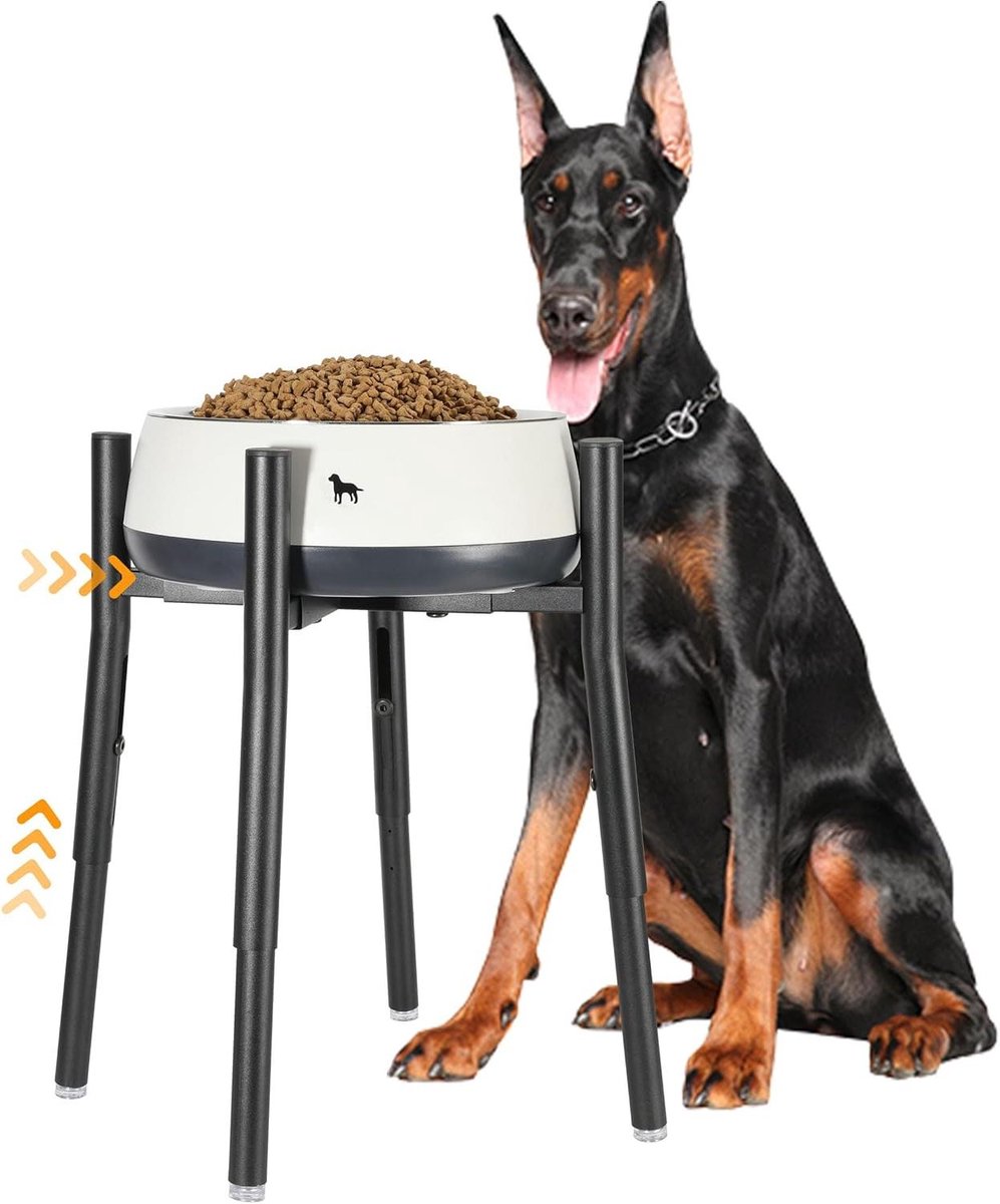 Verhoogde Hondenbakstandaard - Hondenvoerstation - Honden Voeden - Verstelbare Hoogte - 12-16 inch - Zwart