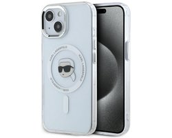 Karl Lagerfeld IML Metaal - iPhone 15 Hoes - MagSafe - Wit