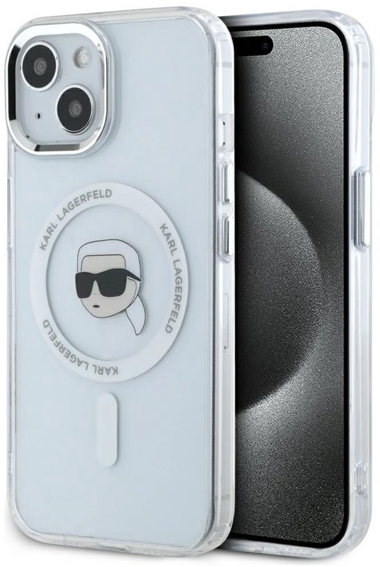 Karl Lagerfeld iPhone 15 hoesje wit IML metaal MagSafe compatibel bescherming elegant design