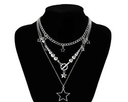 Y2K Ketting Set Sterren – 3 Delige Dames Kettingen – Zilverkleurige Layered Ketting met Ster Bedels
