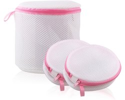 Waszak – Mesh waszakken - Wasnetjes met Rits - 3 Stuks – Sandwichmodel – Beschermt Delicate Kleding – Anti-klit – Met Stevige Ritssluiting – Herbruikbaar – Voor Witte, Bonte, Fijne Was - Wit - 14x14cm
