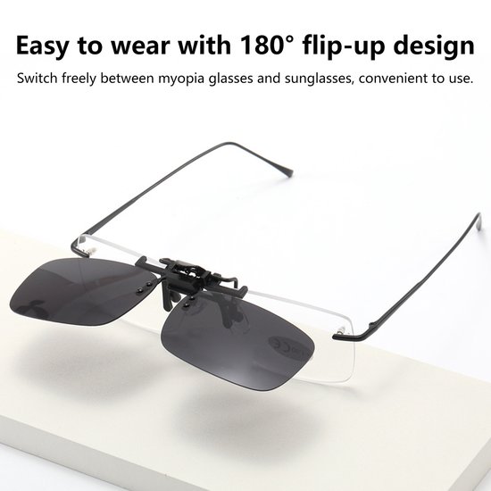 Gepolariseerde Zonnebril Clip - UV400 - TAC Lens - Vermindert Reflecties - Voor Rijden/Vissen/Wandelen/Fietsen - Flip-Up Ontwerp - Voor Brildragers - Zwart - 60x40mm (Lens)/Universeel - 1 Stuk — afbeelding 2