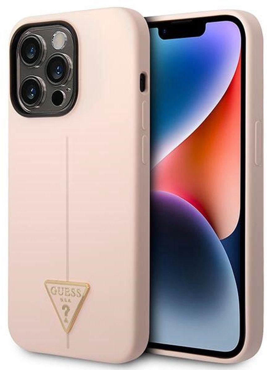 Guess - GUHCP14LSLTGP - iPhone - 14 - Pro - 6.1 - roze/roze - hardcase - siliconen - driehoek