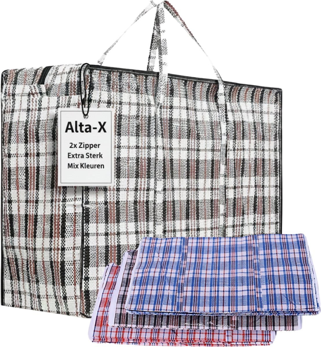 Alta-X | Opbergtas | XXXL | Big shopper | Mix Kleuren | Reistas extra groot | Grote boodschappentas | Zak geruit | Mega tas | Was tas | Boodschappentas met rits