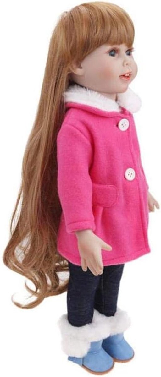 Poppenjurk outfit - Winterkleding set - Poppen aankleden - Met pluche kraag - 45 cm pop - Roze — afbeelding 4