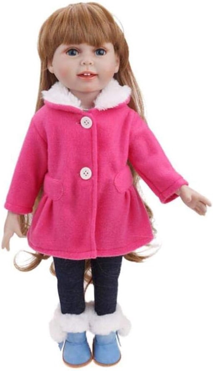 Poppenjurk outfit - Winterkleding set - Poppen aankleden - Met pluche kraag - 45 cm pop - Roze — afbeelding 3
