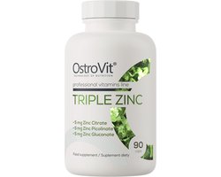 OstroVit Triple Zinc 90 Capsules – 15 mg Zink – 3 Vormen - zinkgluconaat, zinkpicolinaat, zinkcitraat – Immuun & Huid Support – 3 Forms – Immune & Skin Support – Vegan