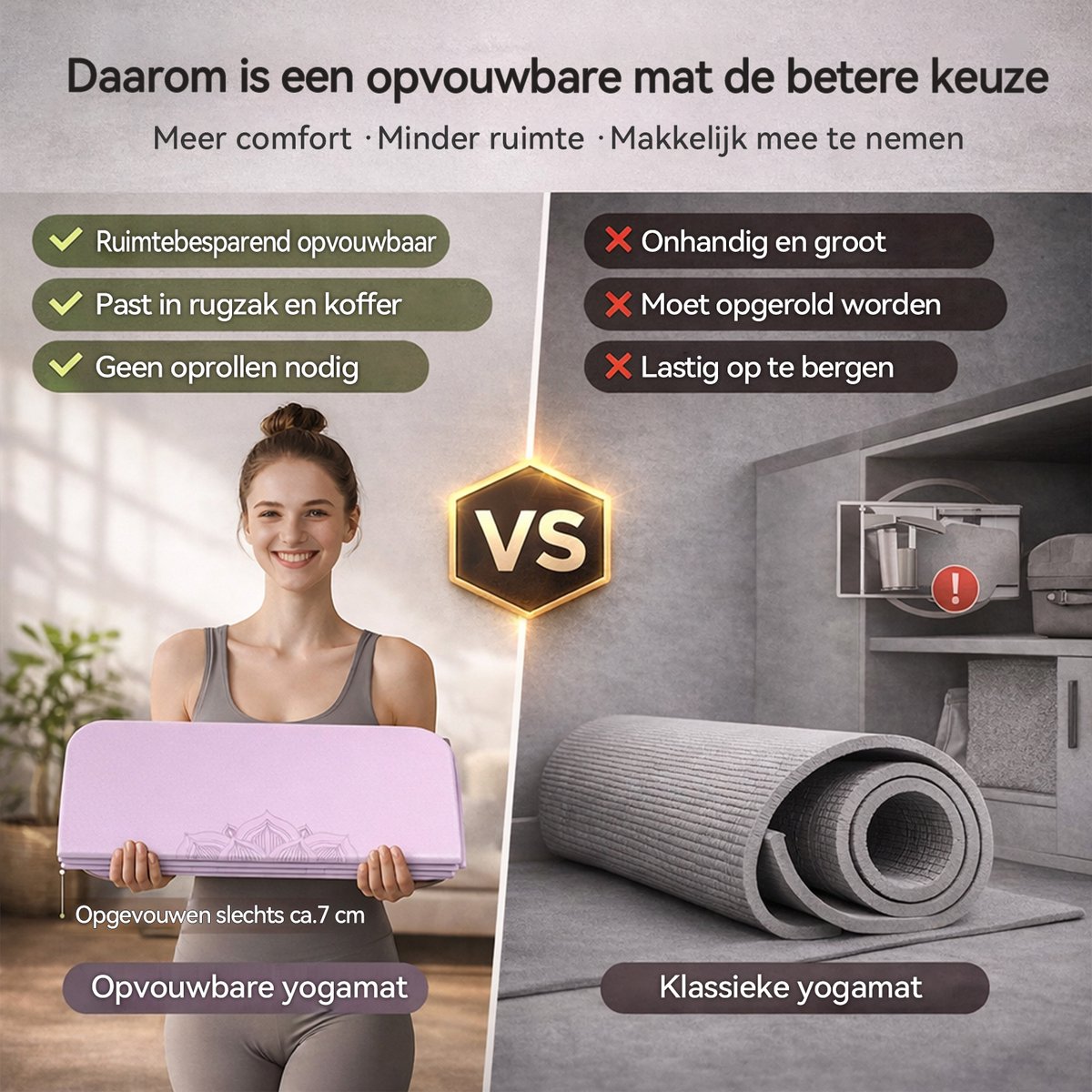 Funlife Opvouwbare Yogamat 190 x 66 cm - 10 mm Dik - Antislip Fitnessmat voor Yoga, Pilates en Thuis Workout - Lavendel Paars Mandala Design thumbnail 6