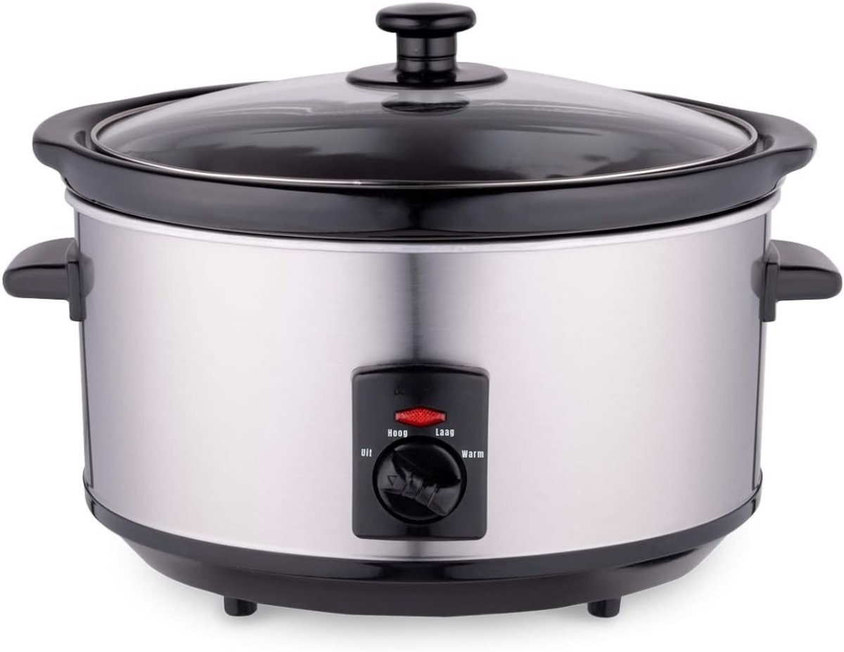 YOR® Slowcooker met timer - Slowcooker - Crockpot - Zilver - 33cm x 23cm x 25 cm