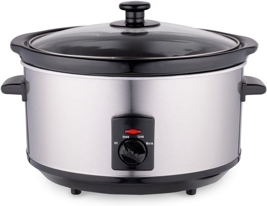 YOR® Slowcooker met timer - Slowcooker - Crockpot - Zilver - ‎33cm x 23cm x 25 cm