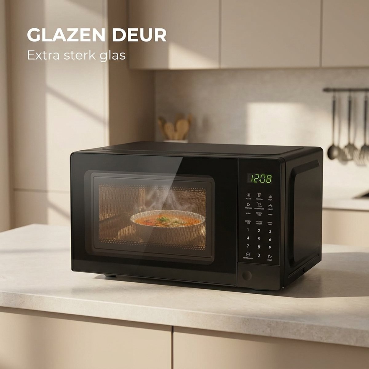 Magnetron 20L - Solo Magnetron 1100W Zwart - 6 Automatische Programma's - Ontdooifunctie - Kinderbeveiliging - LED Display - Draaiplateau — afbeelding 2