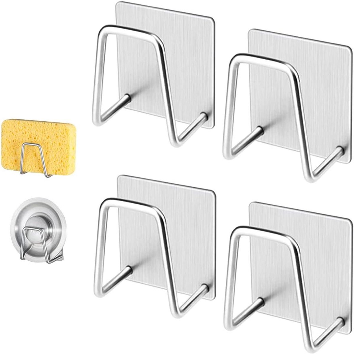 Spons Houder - Keuken Organizer - Vaat Wassen - Versterkte Lijm - 4.8 x 4.8 x 3.4 cm - Zilver