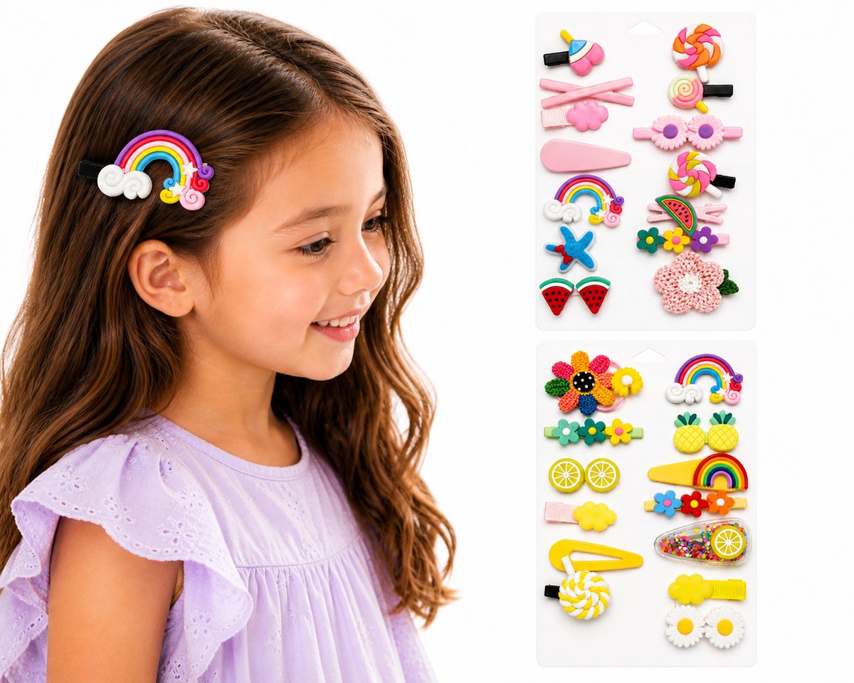 Tolvia Kinder Haarclips Set - 27 Stuks (2-Pack) - Cartoon Haaraccessoires voor Meisjes - Kleurrijke Haarspeldjes - Roze & Geel