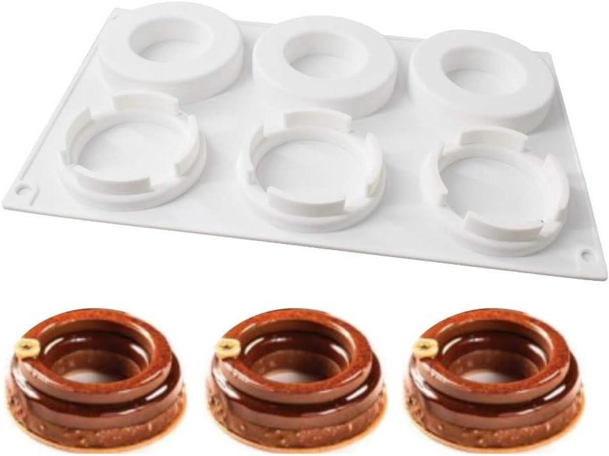 Siliconen Cake Vorm - Mousse Bakvorm - Zelf Gebak Maken - 6 Gaten Ring - 29.5 cm - Transparant