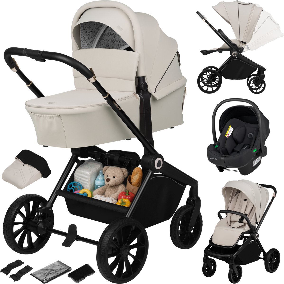 Bol.com Lionelo Mika Plus - Kinderwagen 3in1 - XXL SET - incl. i-Size autostoel - Veelzijdig en jaarrond - Grote wielen - tot 22... aanbieding