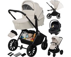Lionelo Mika Plus - Kinderwagen 3in1 - XXL SET - incl. i-Size autostoel - Veelzijdig en jaarrond - Grote wielen - tot 22kg - Bediening met een hand - Voor alle soorten terrein - Accessoireset