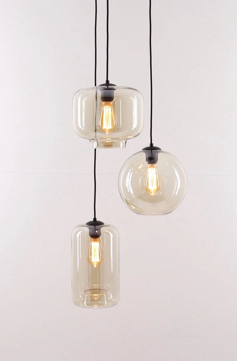 EEF Hanglamp amberglas 3lichts videlamp