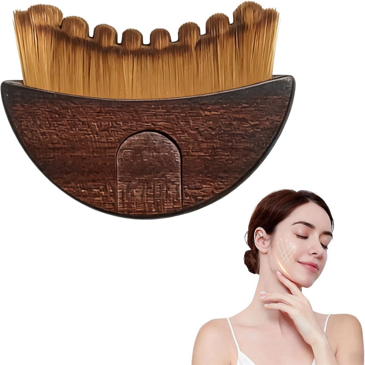 Lymfatische contourborstel voor het gezicht - Gezichtscontourborstel met houten handvat voor lymfedrainage en gezichtscontouring - Droge Gua Sha gezichtsmassageborstel - Contourliftende, stralende lymfedrainageborstel voor gezicht, hals en onderkin