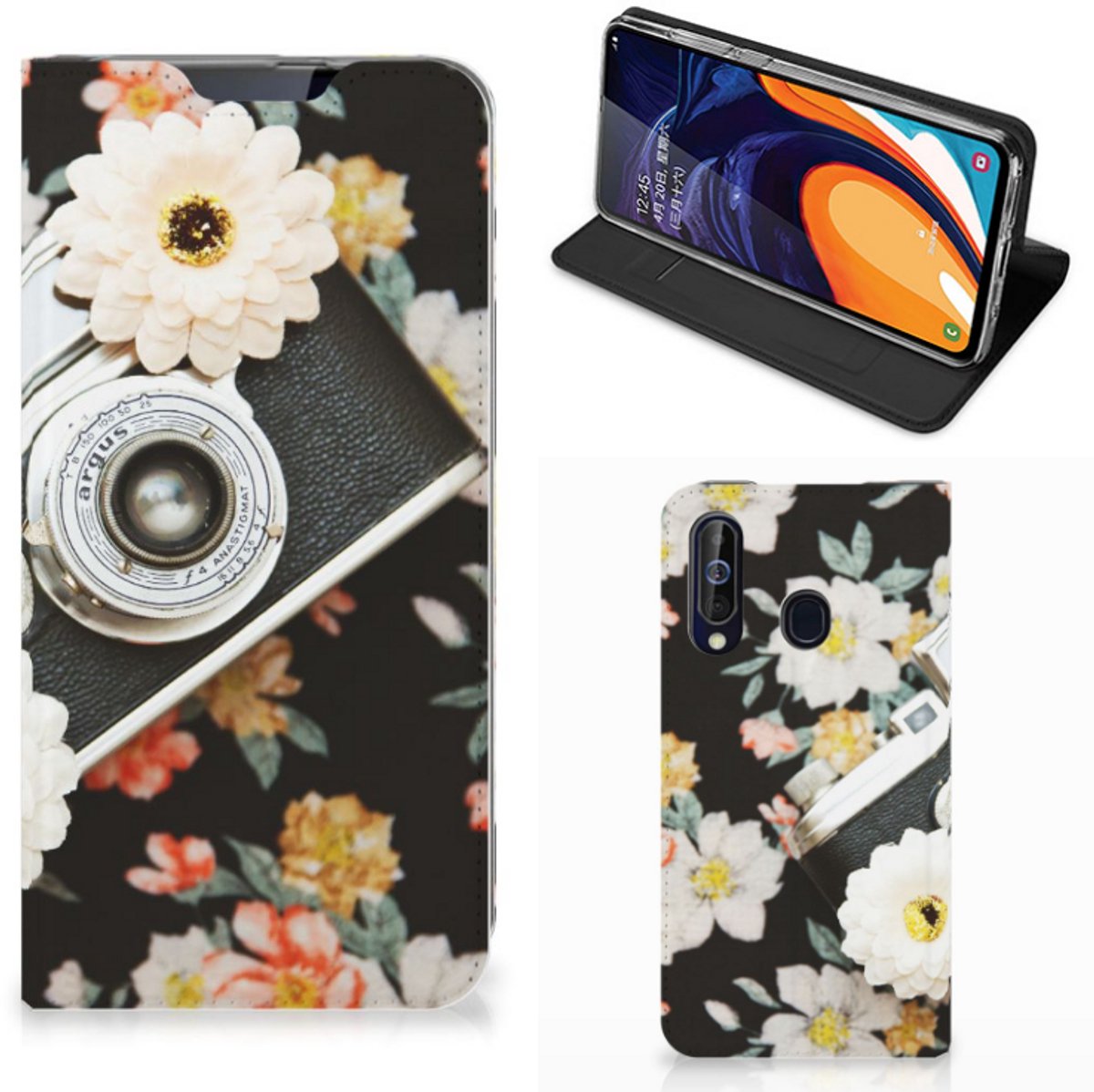 Book Case voor Samsung Galaxy A60 Stand Case Vintage Camera
