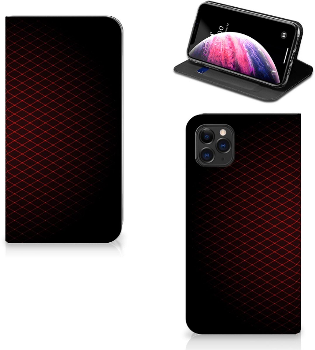 Apple iPhone 11 Pro Max Hoesje met Magneet Geruit Rood