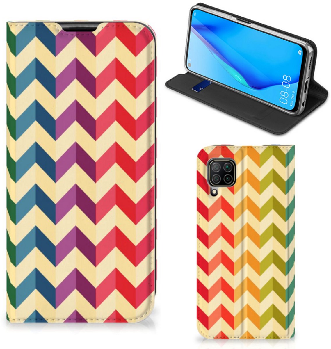 Huawei P40 Lite Hoesje met Magneet Zigzag Multi Color