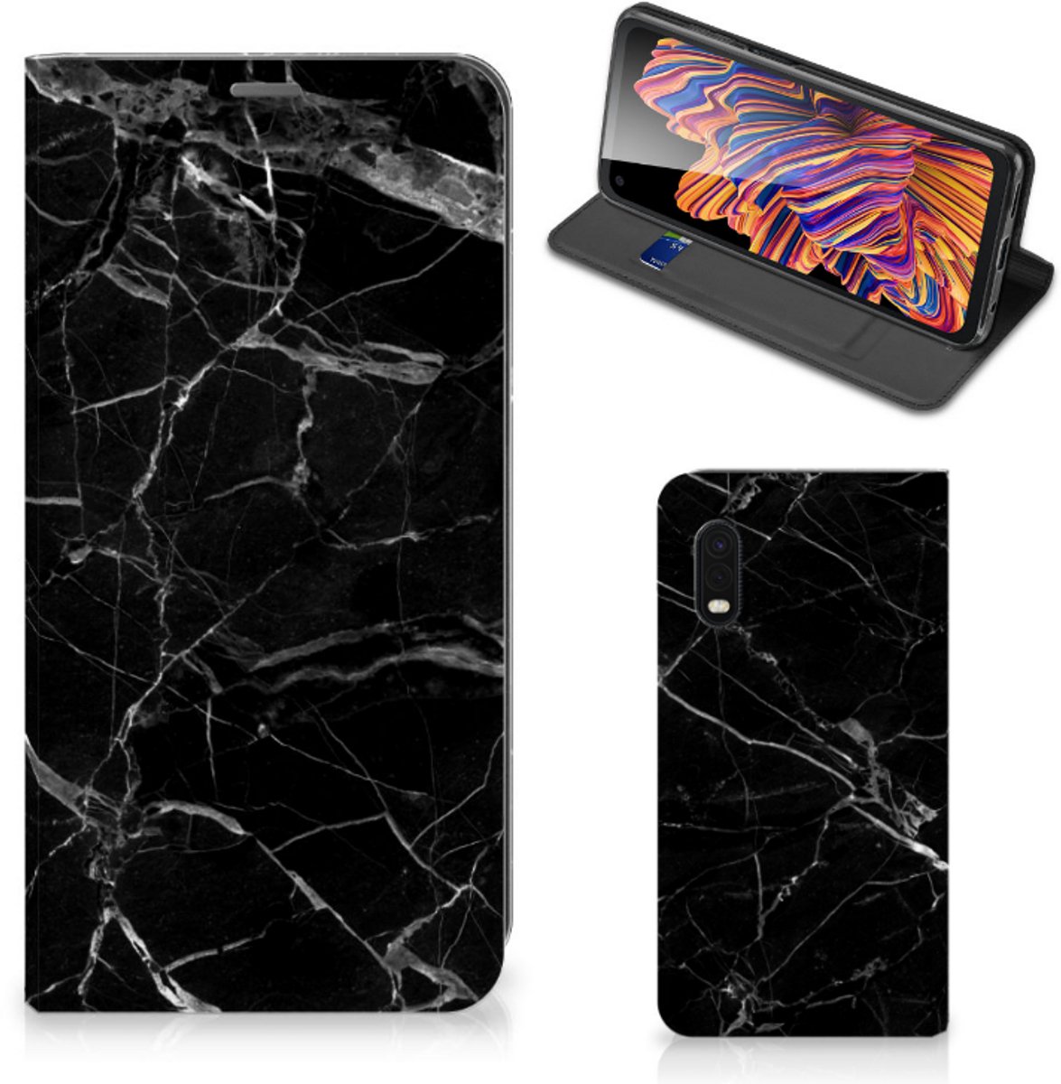 Samsung Xcover Pro Standcase Marmer Zwart - Origineel Cadeau Vader