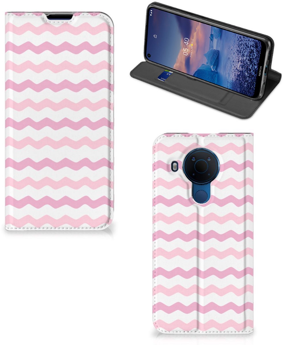 Nokia 5.4 Hoesje met Magneet Waves Roze