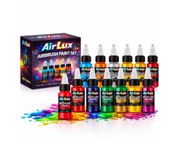 AirLux Airbrush Verf - 20 Kleuren - Airbrush Pistool - Airbrush Paint - 20 ml/fles - 3 Neonkleuren: blauw, groen, paars - Airbrush Set
