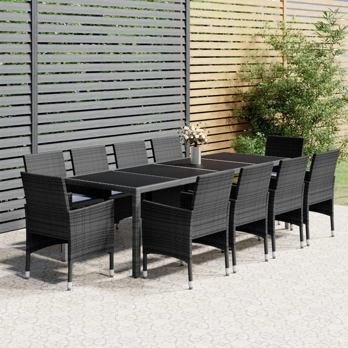Luxe 10-Persoons Rattan Tuinset met 250 cm Tafel – Outdoor Dining Set met 10 Stoelen, Weerbestendig PE Wicker, Comfortabele Kussens en Stalen Frame