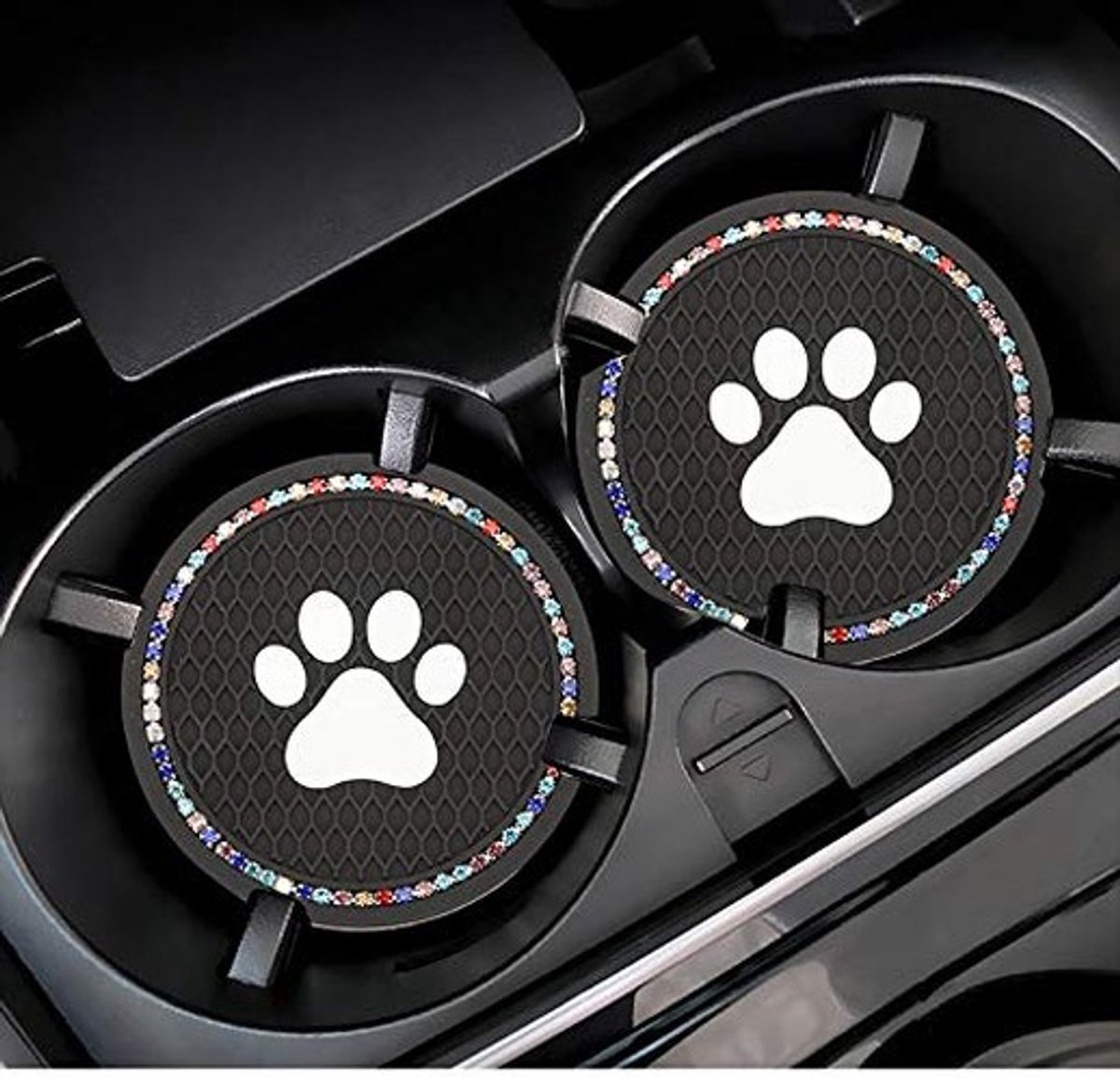 2 Stuks Bling Crystal Auto Coasters - Glitter Rhinestone Silicone Cup Holder