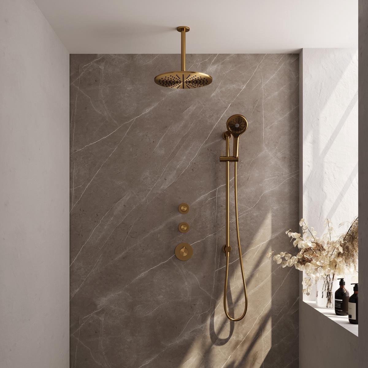 Brauer Gold Edition Thermostatische Regendoucheset Inbouw - Hoofddouche 30 cm - Handdouche 3 Standen - Doucheslang - Geintegreerde Glijstang - Geborsteld Goud