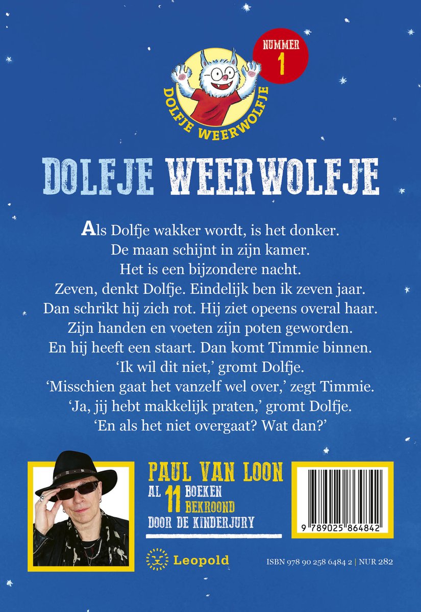 Couverture du livre Dolfje Weerwolfje avec un poème et une photo de Paul van Loon.