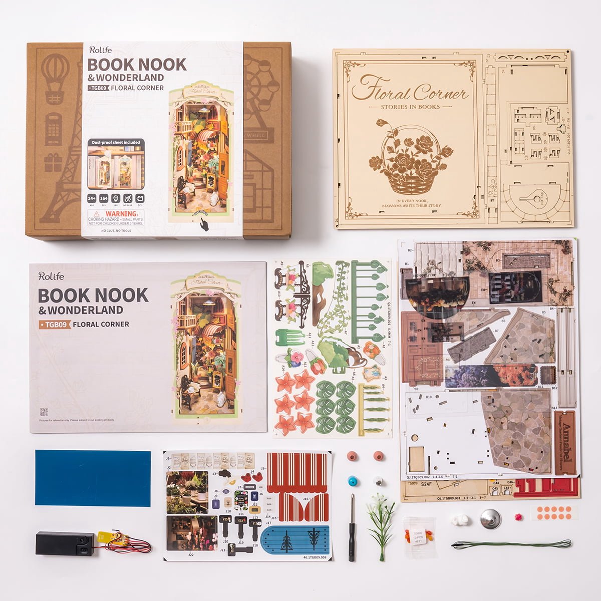 Robotime Floral Corner | Houten Book Nook DIY-miniatuurhuis | TGB09 | Knutselen | Bouwpakket | Hobby | Boekensteun | Creatief — afbeelding 4