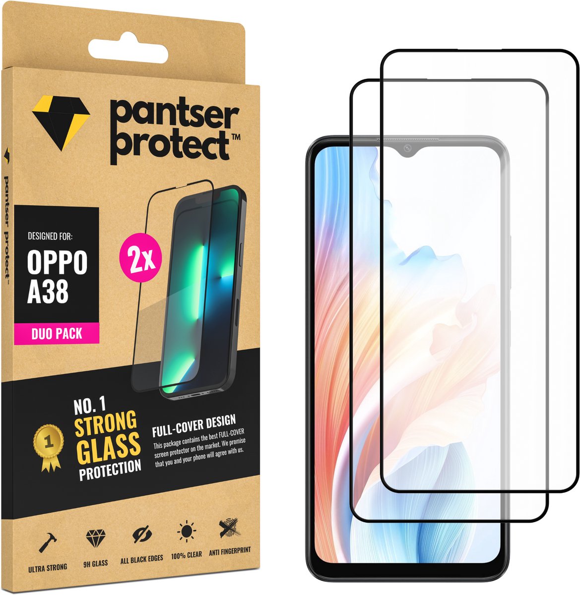 DUO-PACK - 2x Pantser Protect™ Glass Screenprotector Geschikt voor OPPO A38 - Case Friendly - Premium Pantserglas - Glazen Screen Protector