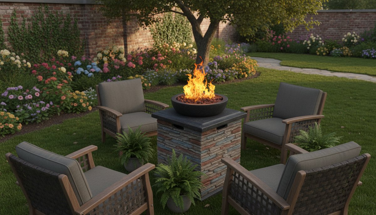 Gas-Terraskachel Bellavero – Outdoor Vuurtafel 9,5 kW met Lavastenen, Klassiek Design, Sfeerverwarming voor Zomer- en Winteravonden – 50,8x50,8x74 cm