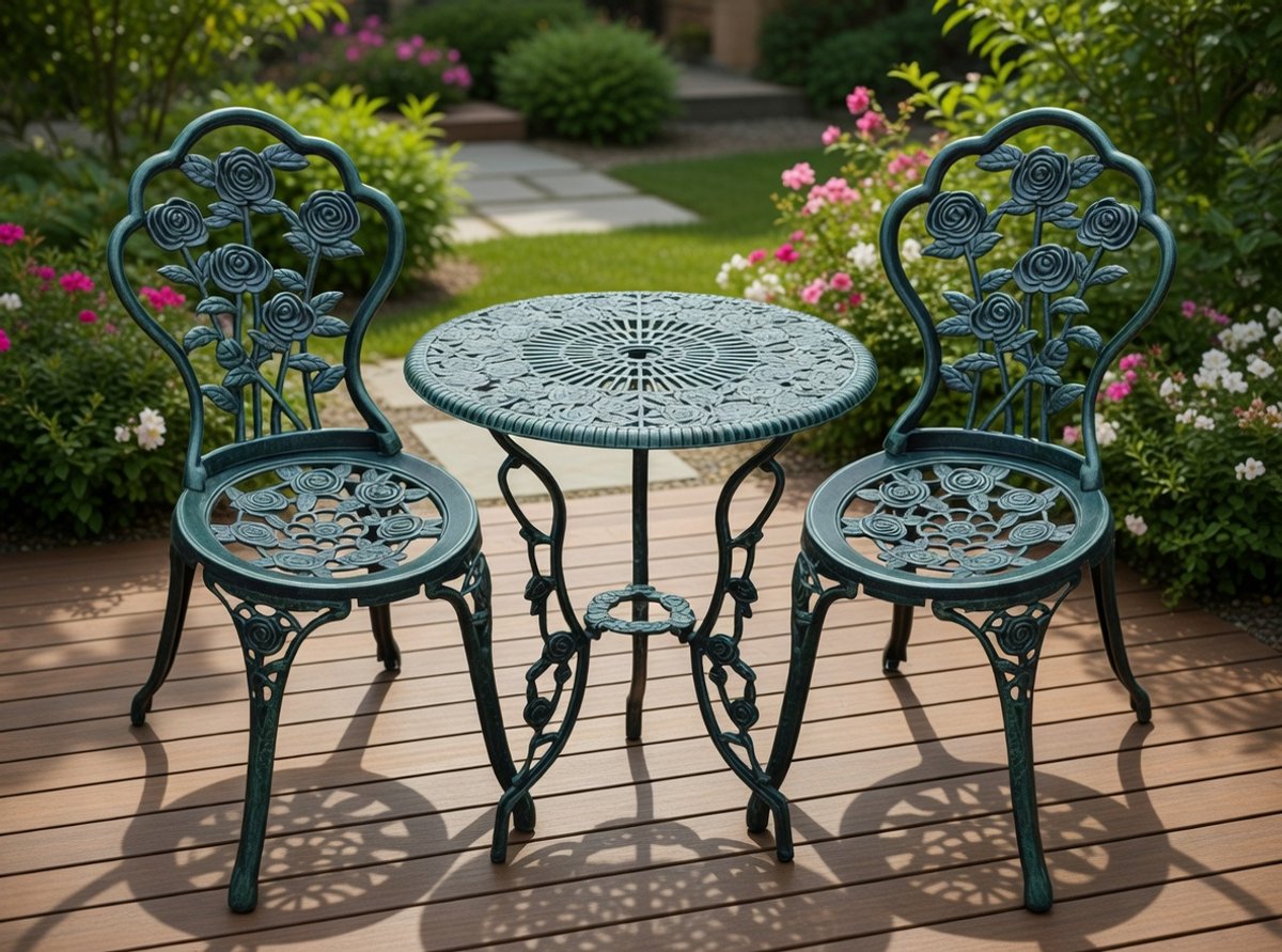 Antiek Groen Bistroset Tuinset 3-delig – Ronde Aluminium Tafel met 2 Comfortabele Stoelen – Weerbestendig en Stijlvol Tuinmeubilair voor Balkon, Terras en Tuin MedahomeStore