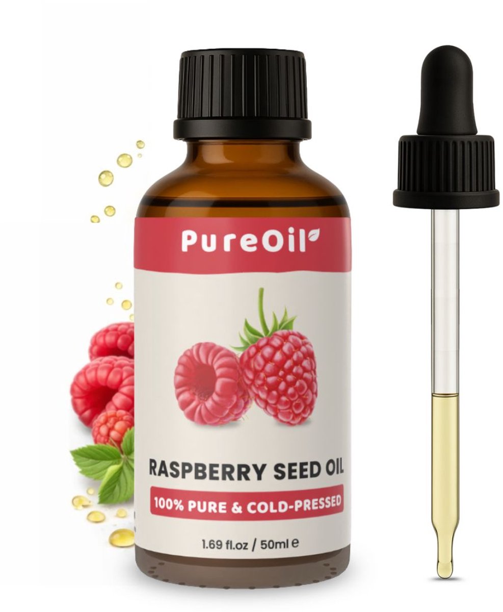 PureOil - Frambozenpitolie - 50ml - 100% Natuurlijk & Vegan - Raspberry Seed Oil Voor Haar | Huid | Gezicht | Scalp | Nagels - Hydraterend - Anti Aging - Frambozen Olie