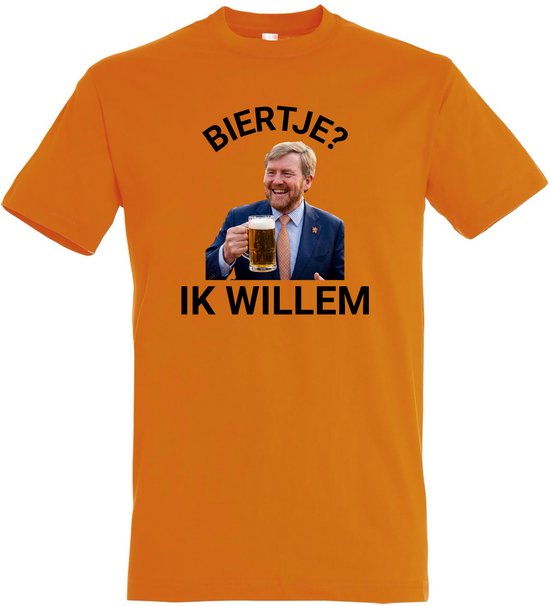 Biertje? IK WILLEM T-shirt - Oranje - Oranje shirt - Koningsdag - Koningsdag Outfit - Koningsdag Kleding - Heren - Dames - Unisex - Oranje Kleding - Maat XXL
