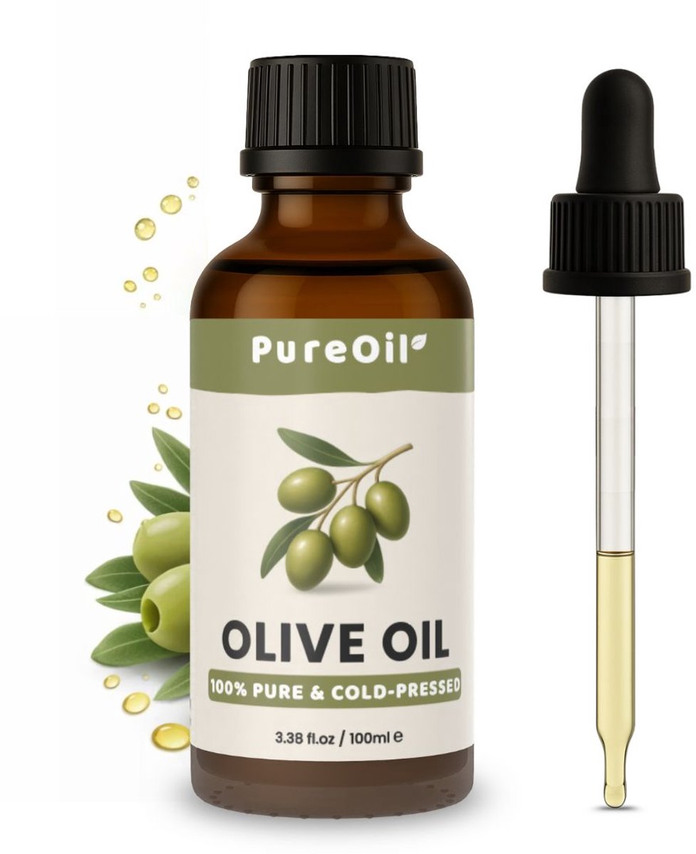 PureOil - Olijf Olie - 100ml - Olijfolie Extra Vierge - 100% Puur & Vegan - Koudgeperst - Voor Haar | Huid | Gezicht | Scalp | Nagels - Haarolie - Incl. Ebook