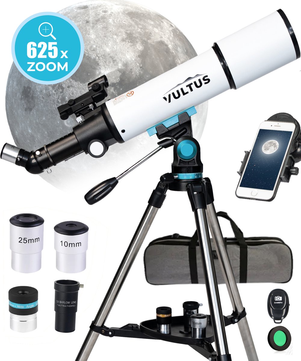 Bol.com Vultus Telescoop - 625x Vergroting - Sterrenkijker Beginners / Volwassenen / Gevorderden - Inclusief E-boek voor Beginne... aanbieding