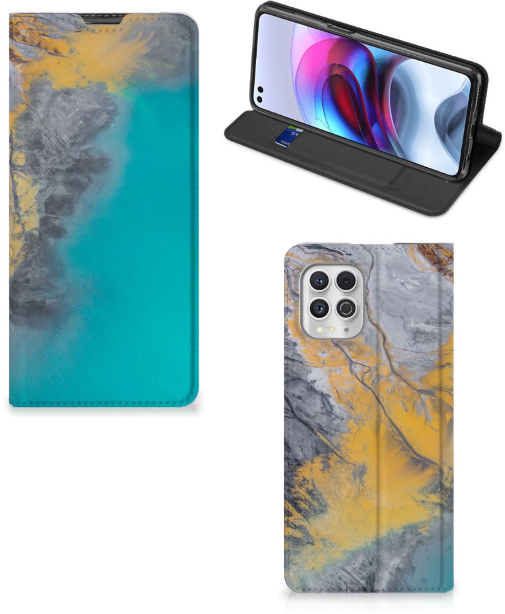 Book Case voor Motorola Moto G100 Standcase Marble Blue Gold