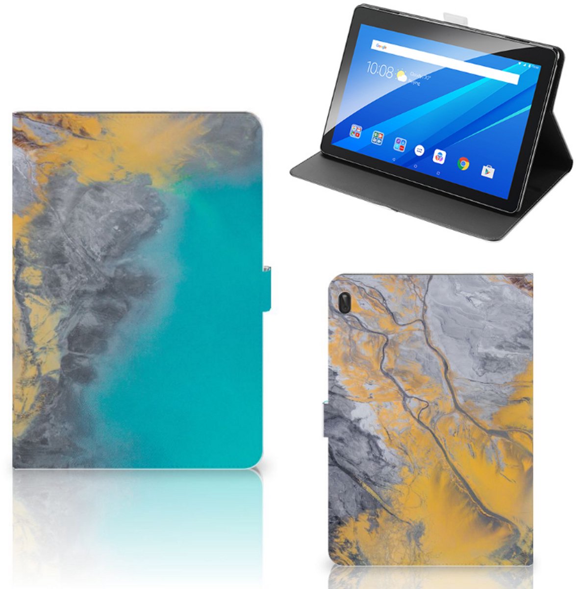 Lenovo Tab E10 Leuk Tablet hoesje Marble Blue Gold