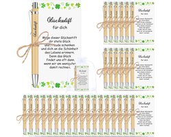 30 Happy Gift Sets - Inspirerende Pennen - Houten Pen met Gravure - Geluks Pen met Organza Zakje - Bedrukte Balpen om Collega's aan te Moedigen tijdens Examen voorbereidingen
