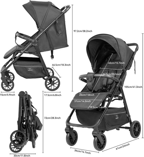 Kinderwagen - Multifunctioneel - met hoge zitplaats - schokdempende wielen - verstelbare zitting voor babyreizen - 2-in-1 — afbeelding 2