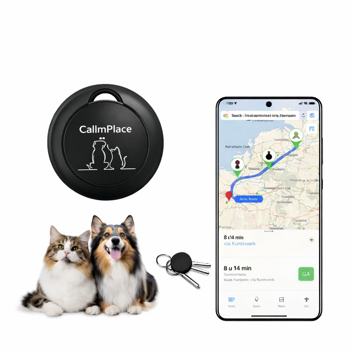 CallmPlace Huisdier Tracker – GPS Tracker voor Hond & Kat – Apple Zoek Mijn – Bluetooth – Zonder Abonnement – Sleutel Finder