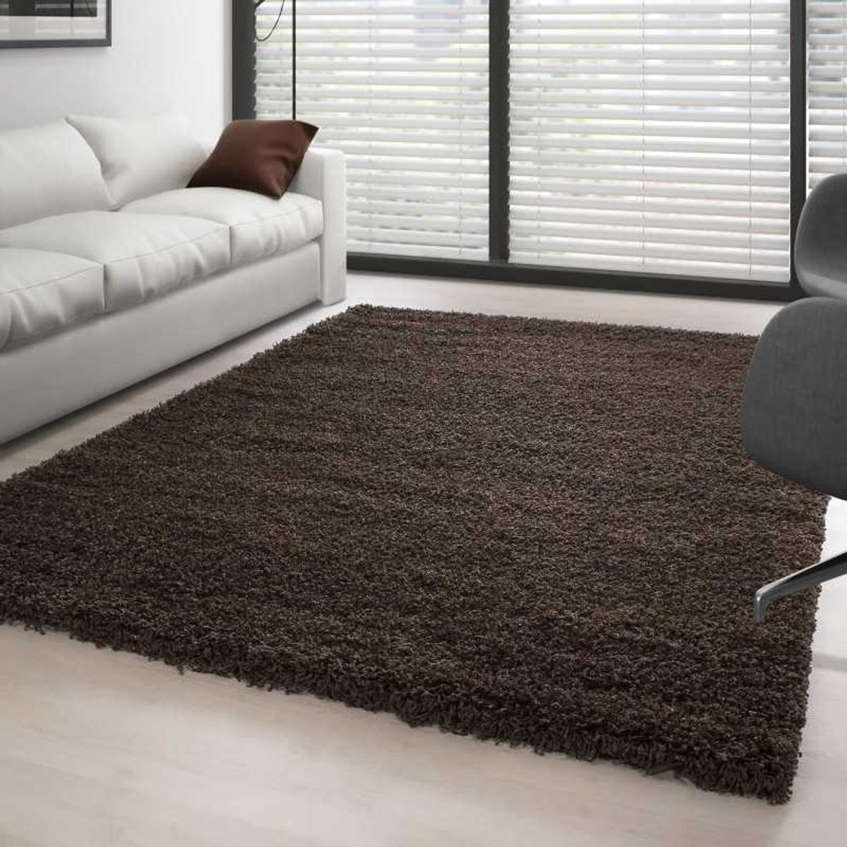 Hoogpolig vloerkleed, effen kleur BRUIN 160 cm rond