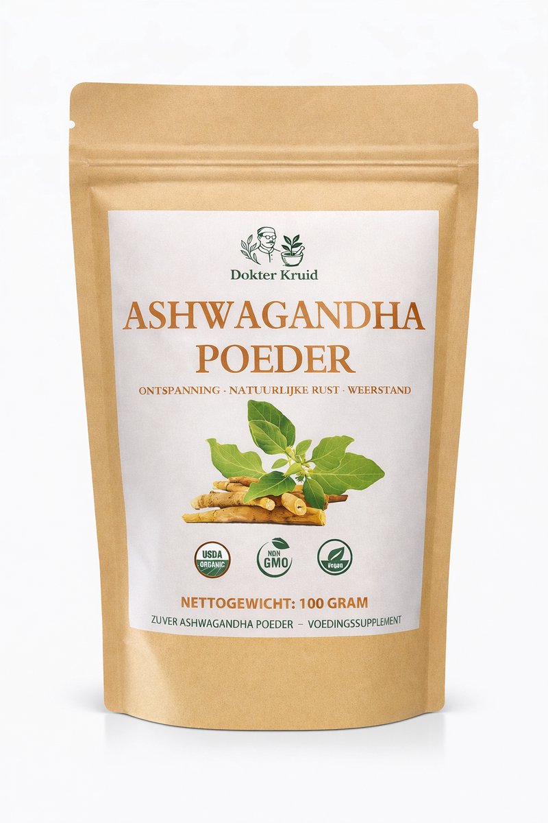 Ashwagandha Poeder – Premium Kwaliteit – 100% Puur & Natuurlijk – Biologisch – 100g – Dokter Kruid